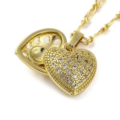 Brass Clear Cubic Zirconia Heart Pendant Necklaces for Women