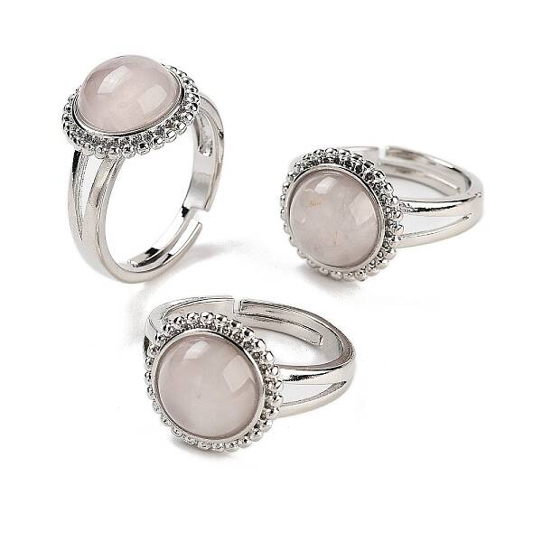 Natural Rose Quartz Round Adjustable Rings