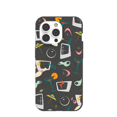 Black Mid Century Modern Party iPhone 14 Pro Case