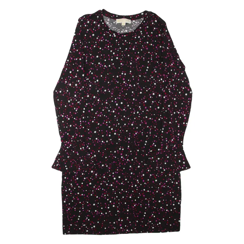 MICHAEL KORS Womens Day Dress Black Viscose Spotted Long Sleeve Knee Length L