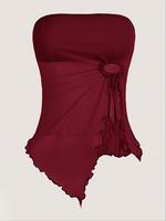 Women's Plain Lettuce Trim Asymmetrical Hem Sheer Tube Top, Fashion Casual Strapless Top for Daily Outdoor Wear, Women Clothe...