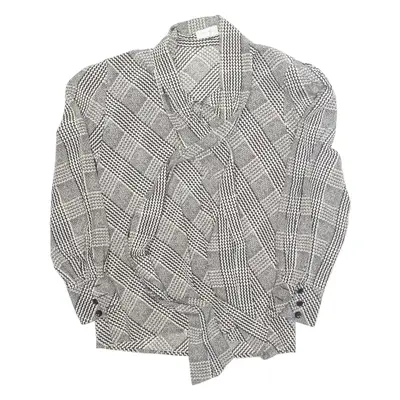 PETER HAHM Womens Printed Blouse White Long Sleeve Silk Crazy Pattern M