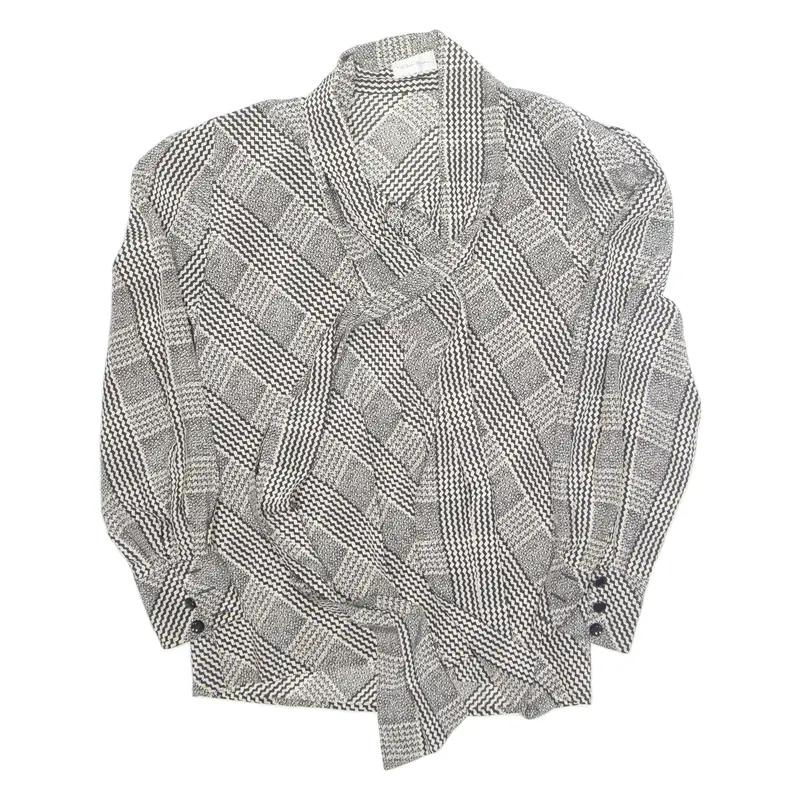 PETER HAHM Womens Printed Blouse White Long Sleeve Silk Crazy Pattern M