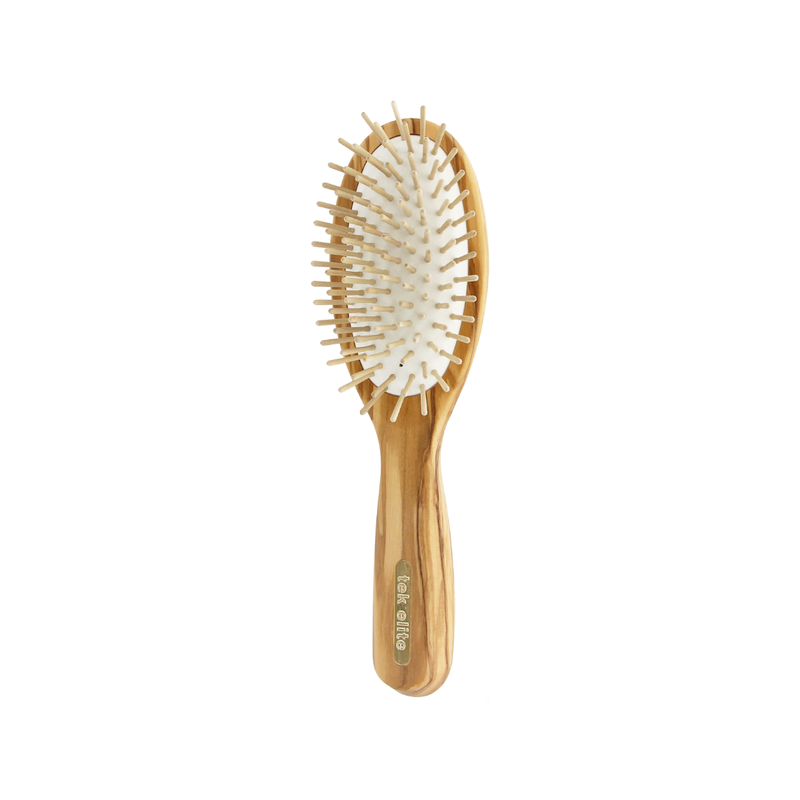Tek - Large Oval Brush with Short Pins in Olive Wood