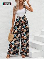 Floral Print Women's Jumpsuit, Suitable for Vacation Summer Outfits for Women, Bohemian Womenswear