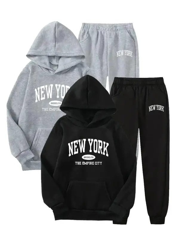 Boy's Letter Print Hoodie & Sweatpants Set, Casual Long Sleeve Hooded Sweatshirt & Jogger Pants,  Cute Clothes Set,   Kids Fa...