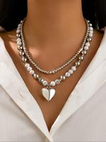 Fashion Faux Pearl & Heart Decor Statement Necklace, Casual Pendants Jewelry for Party, Daily Clothing Decor, Trendy All-matc...