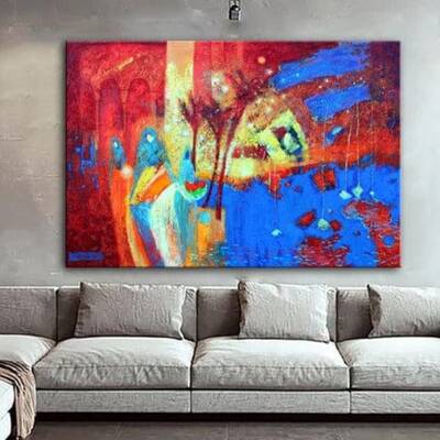 Original Red and Blue Paintings On Canvas Colorful Fine Art Abstract Handmade Painting Support Ukraine Artist Wall Decor | MI...