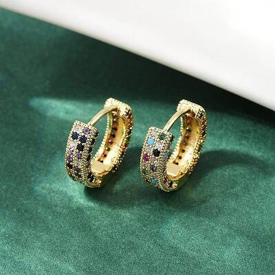 Brass Micro Pave Colorful Cubic Zirconia Hoop Earrings