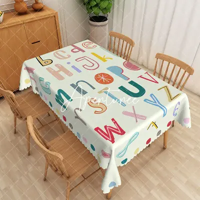 Aperturee Colorful Alphabet Rectangle Tablecloth For Kids, 52 x 70 inch, 30.82 USD, rectangle tablecloths, ZJY04964-A