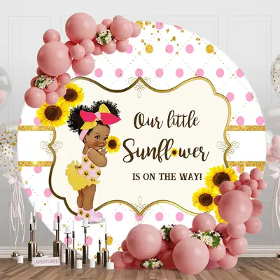 Little Sunflower Round Girl Baby Shower Backdrop - Aperturee