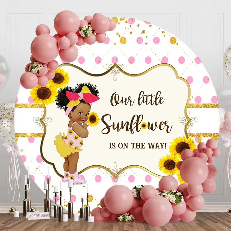 Little Sunflower Round Girl Baby Shower Backdrop - Aperturee