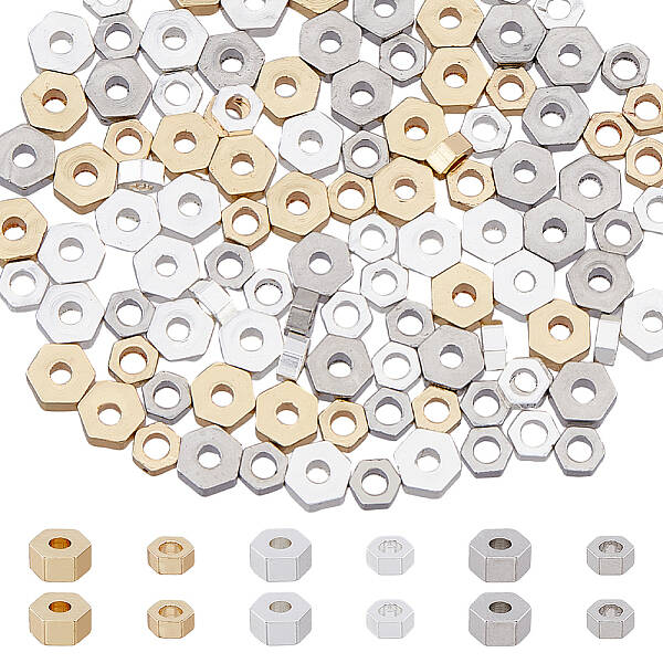 120Pcs 6 Styles Rack Plating Brass Beads