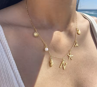 Waterproof Adjustable Initials Necklace Stars and Shells evry  jewels