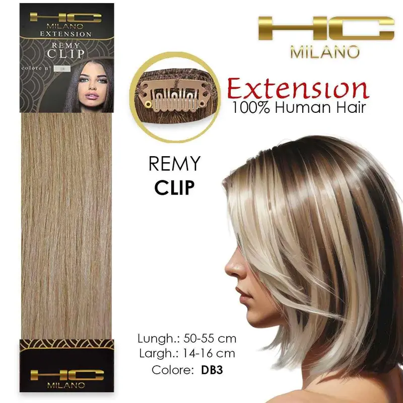 Hc milano natural hair 3 clips 1 strip remy width 14-16cm length 55cm col.db3