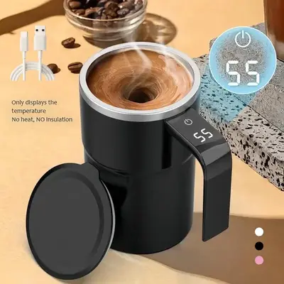 380ml/12.85oz Automatic Magnetic Stirring Coffee Cup, Rechargeable Electric Coffee Mug, Digital Display Personal Coffee Cup, ...