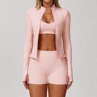 Women’s Zip-Up Workout Set | High Waisted Yoga Shorts & Performance Jacket | Yoga, Gym, Lounge | Women’s Sportswear
