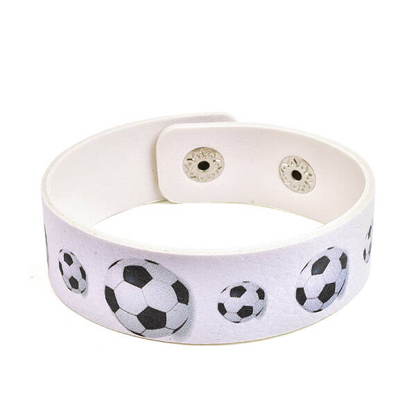 Football Pattern Leather Wide Cord Bracelet with Snap Button for Men Women