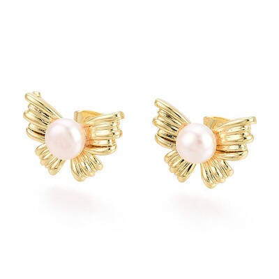 Brass Natural Pearl Stud Earrings