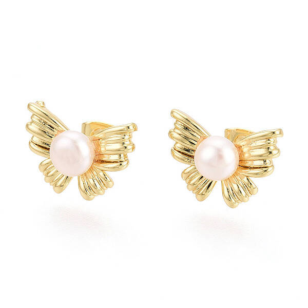 Brass Natural Pearl Stud Earrings