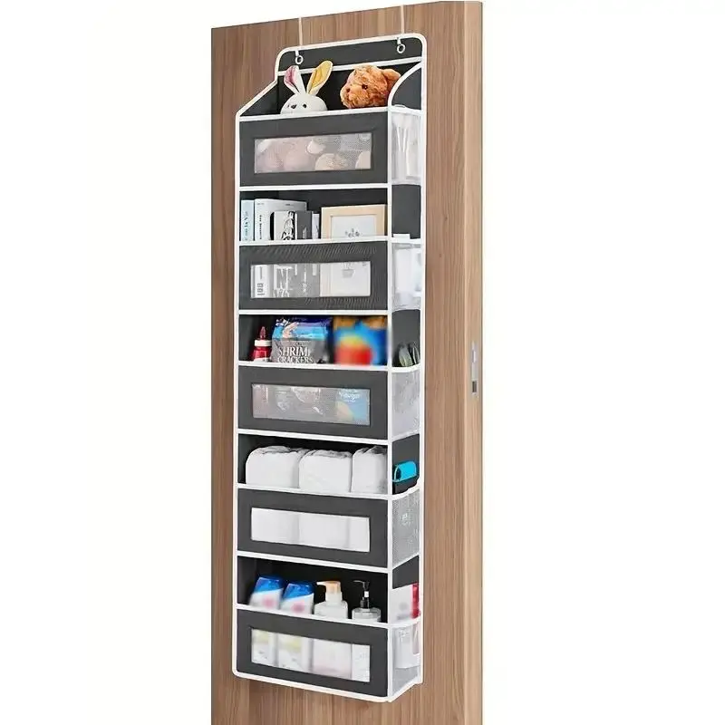 Over Door Organizer, Hanging Storage Organizer with 5 Large Pockets and 5 Mesh Side Pockets, Over Door Storage Hangable Orga...
