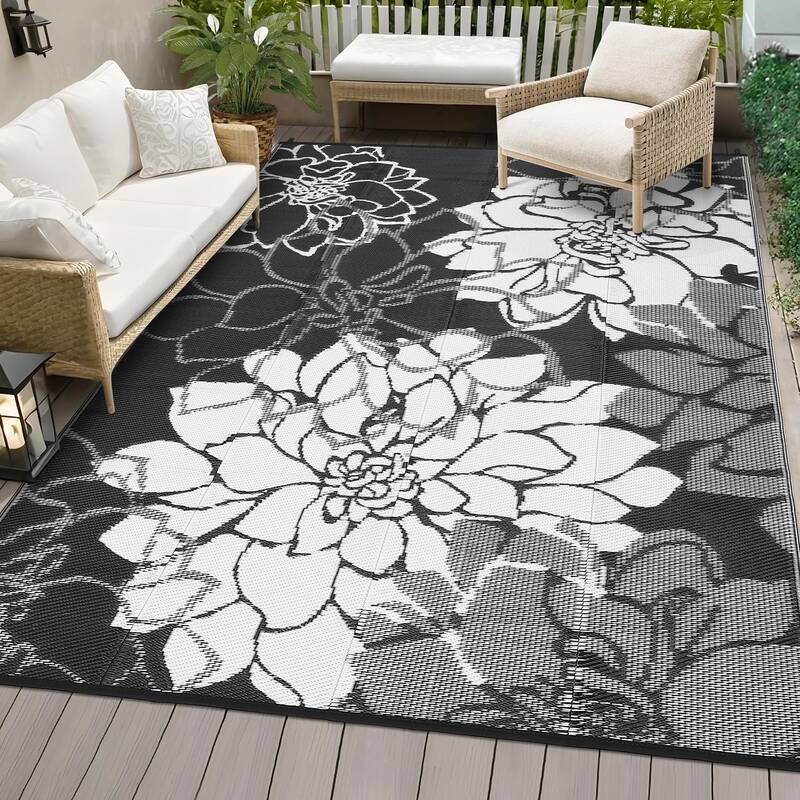 Garvee Outdoor Plastic Straw Rug 8x10 Waterproof Reversible UV Resistant Foldable Lightweight with Carry Bag for Patio Deck P...