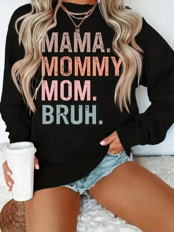 Women's Letter Print Crew Neck Sweatshirt For Spring, Lady Casual Style Comfort Soft Drop Shoulder Long Sleeve Crewnec...