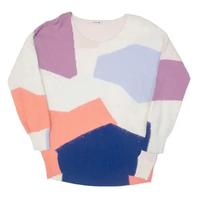 LACOSTE Womens Patterned Jumper Blue Colourblock Tight Knit XL