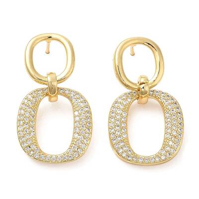 Rack Plating Brass Double Oval Dangle Stud Earrings with Cubic Zirconia
