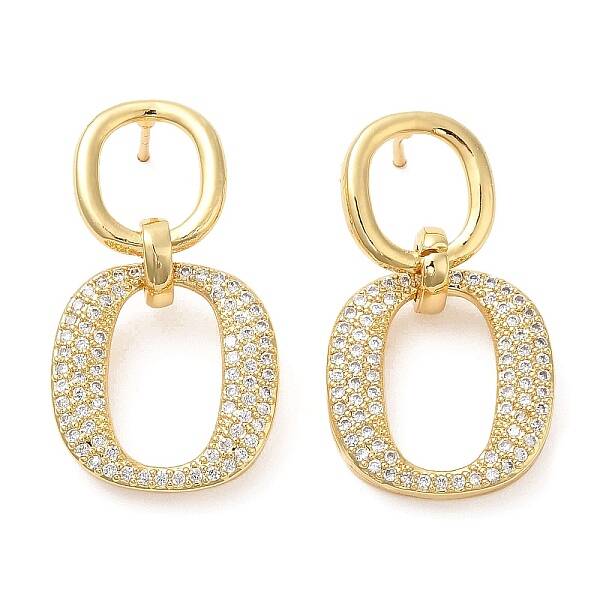 Rack Plating Brass Double Oval Dangle Stud Earrings with Cubic Zirconia