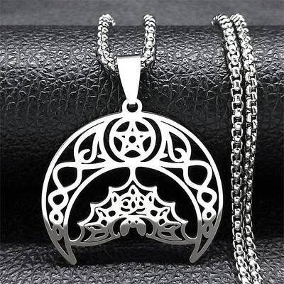 Bat 304 Stainless Steel Hollow Crescent Moon Bat Pendant Necklaces for Women