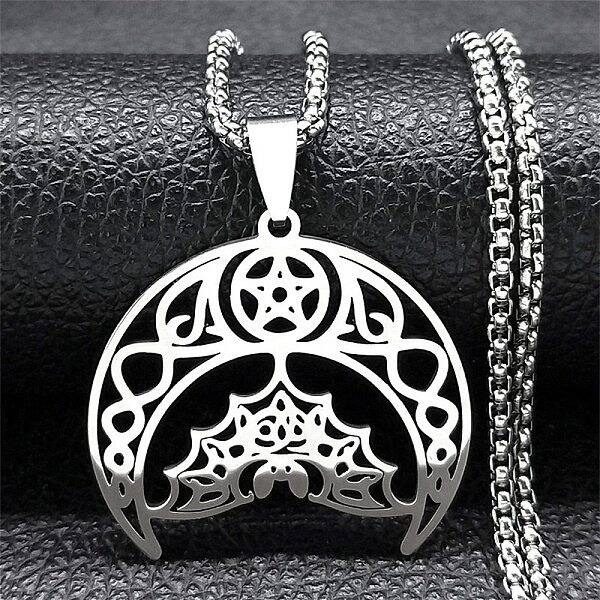 Bat 304 Stainless Steel Hollow Crescent Moon Bat Pendant Necklaces for Women