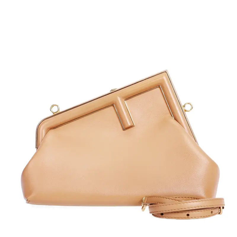 Pre-owned FENDI Lambskin Leather Clutches & Wristlets First Small Beige Clutch 42440153