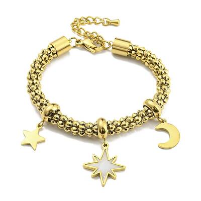 Synthetic Shell Sun & Star & Moon Charm Bracelet