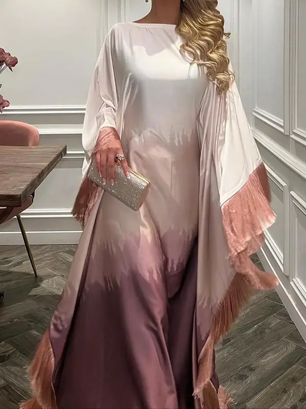 Women's Tie Dye Print Dresses, Elegant Casual Long Sleeve Outerwear for Daily Wear, Ladies Islamic Clothing for All Seasons