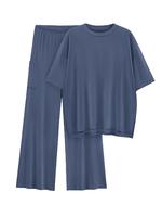 Women's Solid Crewneck Drop Shoulder Tee & Elastic Waist Pants Two-piece Set, Casual Fashion Cozy Half Sleeve Top & Trousers ...