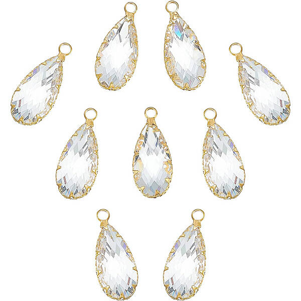 BENECREAT 10Pcs 18K Gold Plated Brass Glass Charm Pendants
