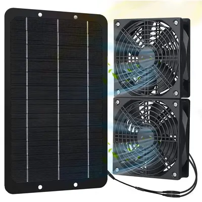 Solar Powered Dual Fan System, Solar Powered Air Circulation Fan, Outdoor Rainproof Silent Fan, Multipurpose Fan for Home, Gr...