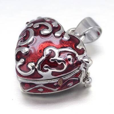 Enamel Heart Rack Plating Platinum Brass Prayer Box Pendants