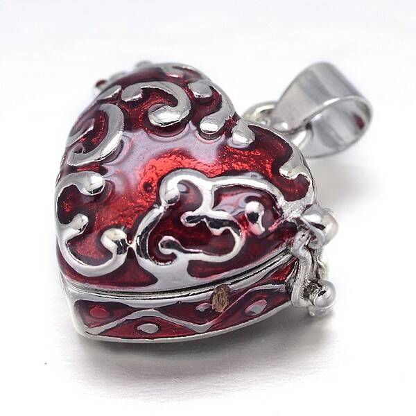 Enamel Heart Rack Plating Platinum Brass Prayer Box Pendants