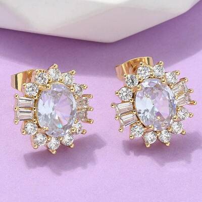Brass Micro Pave Clear Cubic Zirconia Stud Earrings