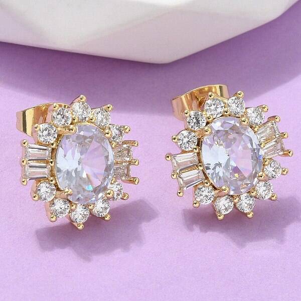 Brass Micro Pave Clear Cubic Zirconia Stud Earrings