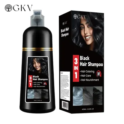 GKV Black Hair Dye Shampoo, Instant 3 in 1 +99.9% Grey Coverage - Plant Herbal Natural Ingredients Hair Dye Shampoo Haircare ...