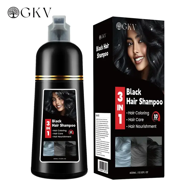 GKV Black Hair Dye Shampoo, Instant 3 in 1 +99.9% Grey Coverage - Plant Herbal Natural Ingredients Hair Dye Shampoo Haircare ...