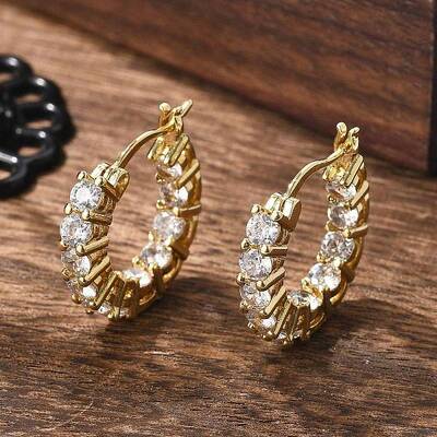 Brass Micro Pave Clear Cubic Zirconia Hoop Earrings