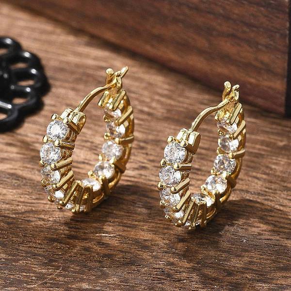 Brass Micro Pave Clear Cubic Zirconia Hoop Earrings