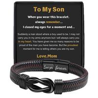 Braided Leather Bracelet with Gift Box, 1 Set Lettering Love You Forever Gifts for Son, Birthday, Anniversary and Graduation ...