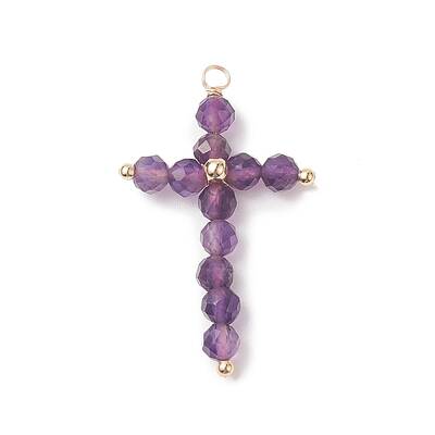 Natural Amethyst Faceted Round Copper Wire Wrapped Pendants