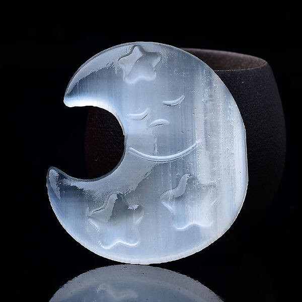 Crescent Moon with Star Natural Selenite Figurines