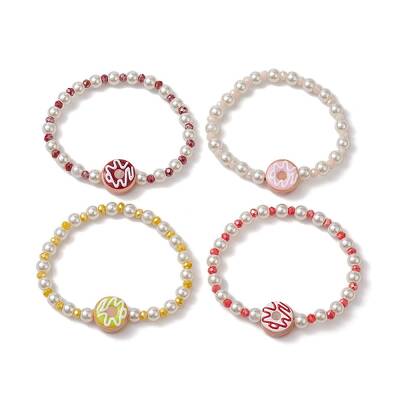 Lampwork Enamel Donut & Glass Beaded Stretch Bracelet